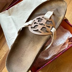 Tory Burch Miller Cloud sandals. Hard to find color, Cream and Caramel, size 8